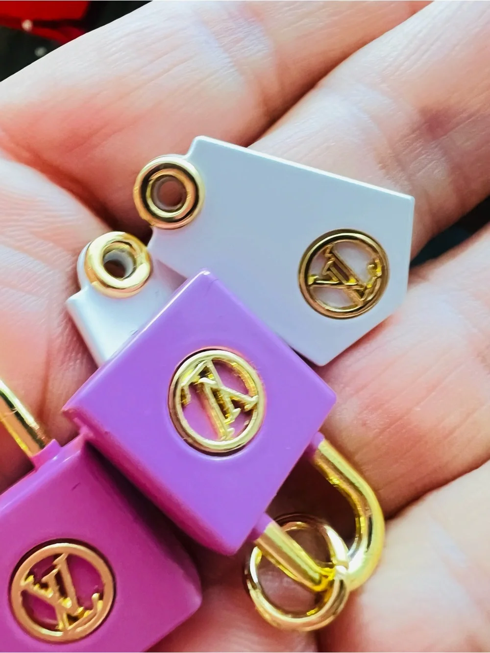 Pink and White Unbranded lock & Tag Charms - Gold Accentset of 4 bundle